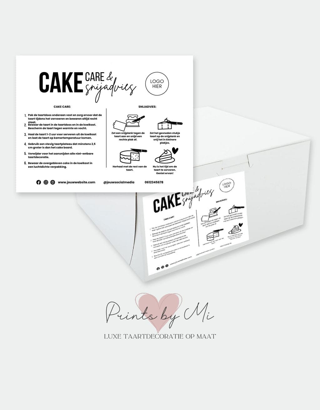 Cake Care en Snijadvies Stickers A6 formaat per 20 stuks
