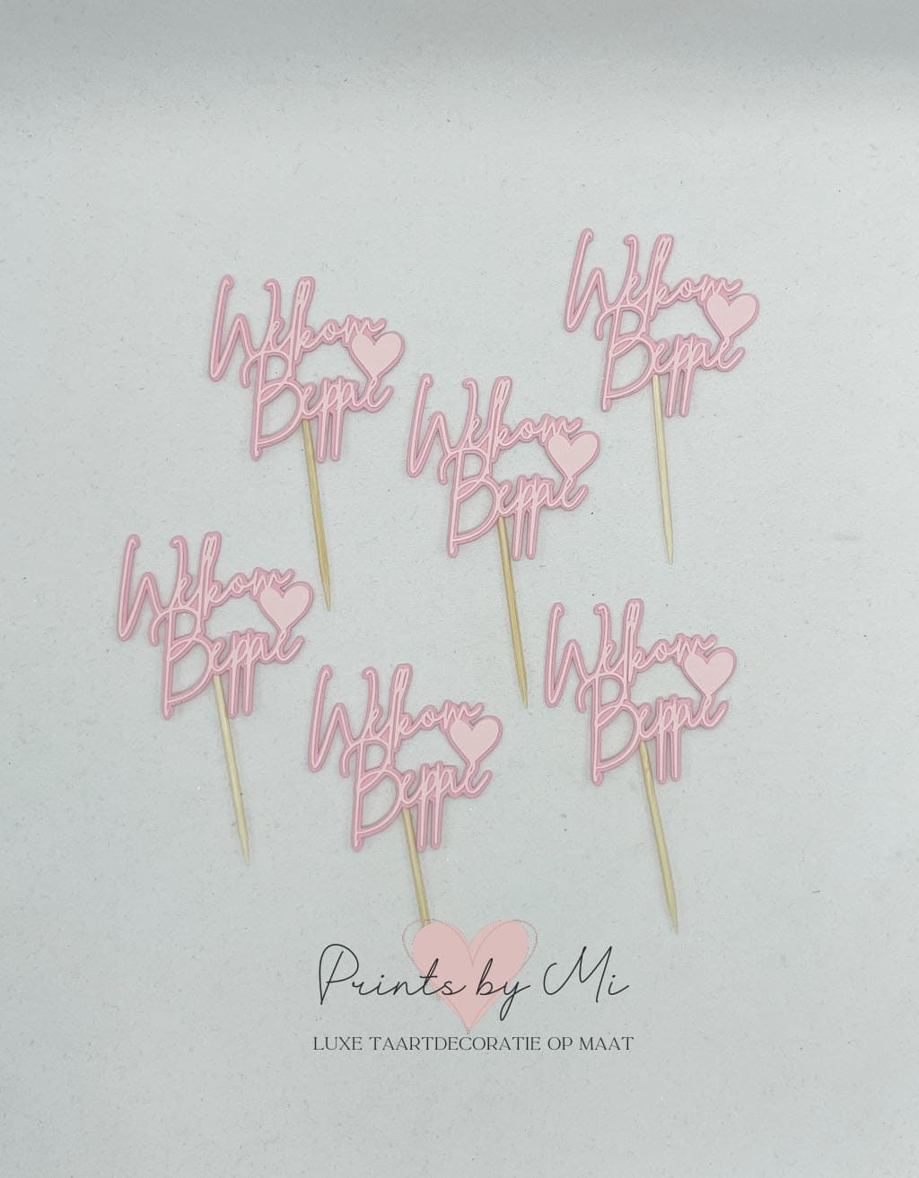 Cupcake prikkers eigen tekst - twee kleuren - per 12 stuks