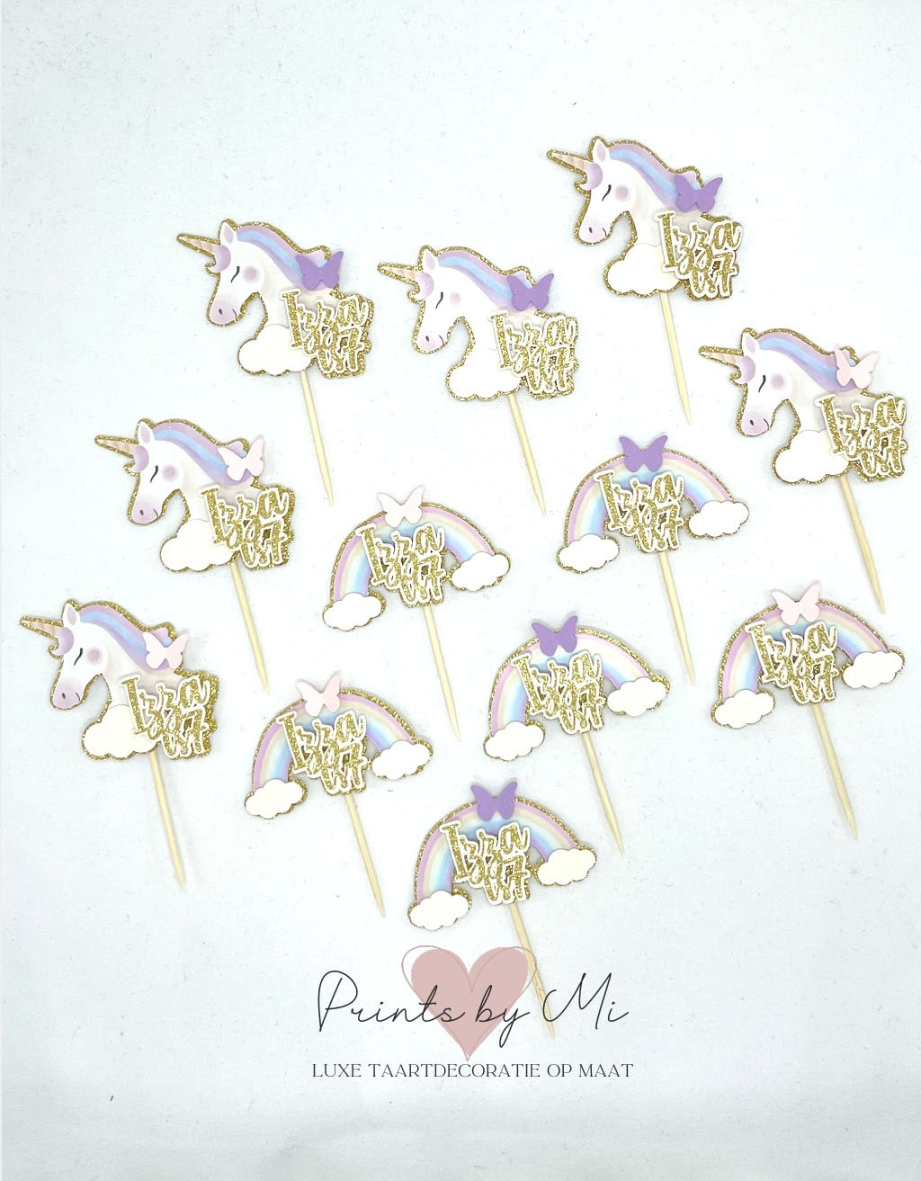 Cupcake toppers Unicorn en regenbogen