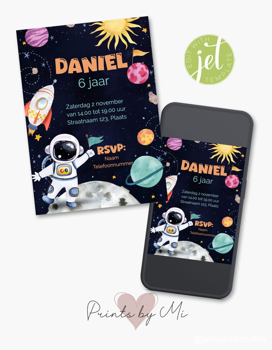 Uitnodiging Astronaut Planeten template