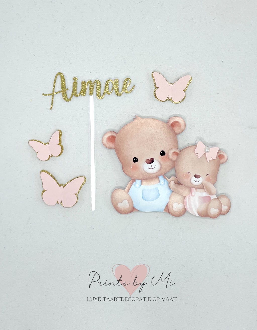 Taartdecoratie Beertjes en Vlinders met naam