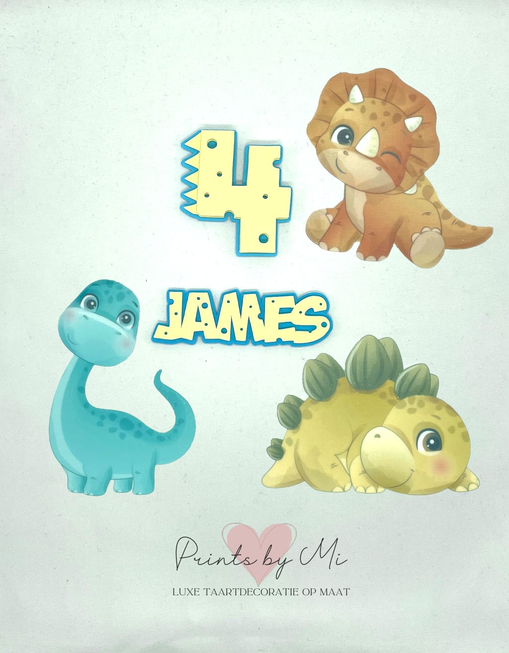 Taartdecoratie schattige dino's met naam en leeftijd