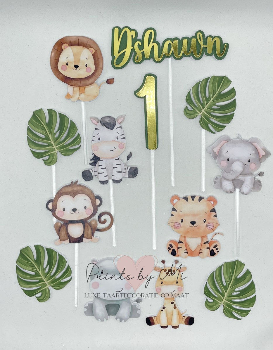 Taartdecoratie Jungledieren en bladeren