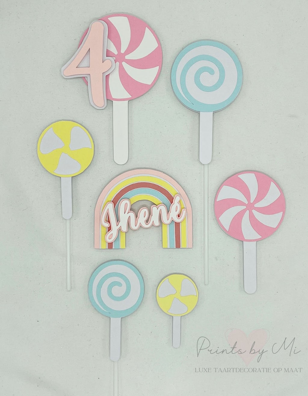 Taartdecoratie set Lollie met naam en leeftijd