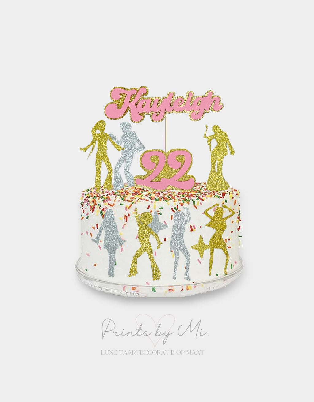 Taartdecoratie Disco met naam en leeftijd