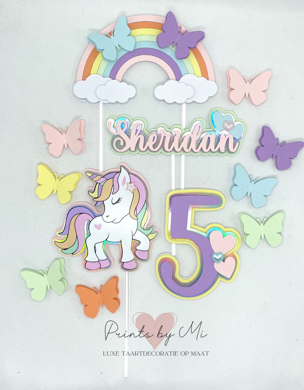 Taartdecoratie set Unicorn Regenboog en Vlinders