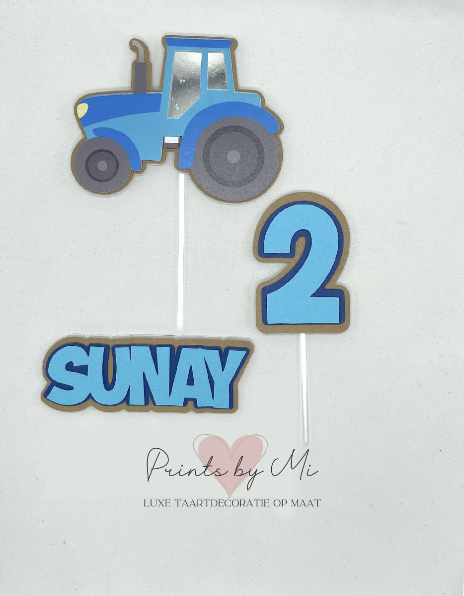 Taartdecoratie set tractor met naam en leeftijd