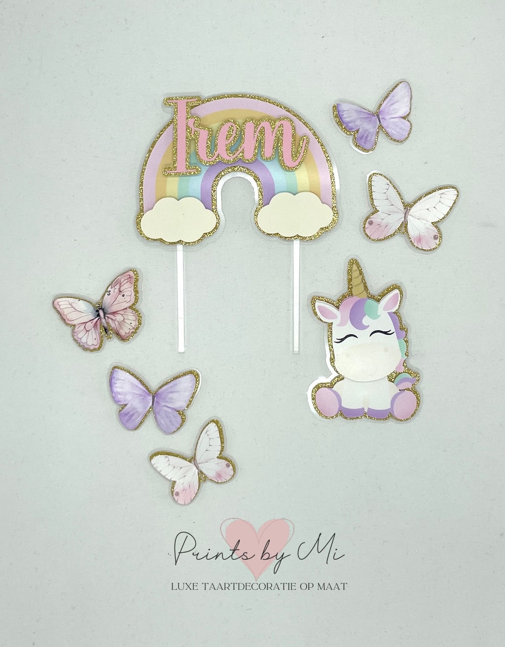 Taartdecoratie Unicorn Regenboog Vlinders