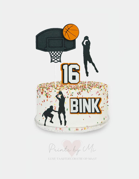 Taartdecoratie Basketbal met naam en leeftijd