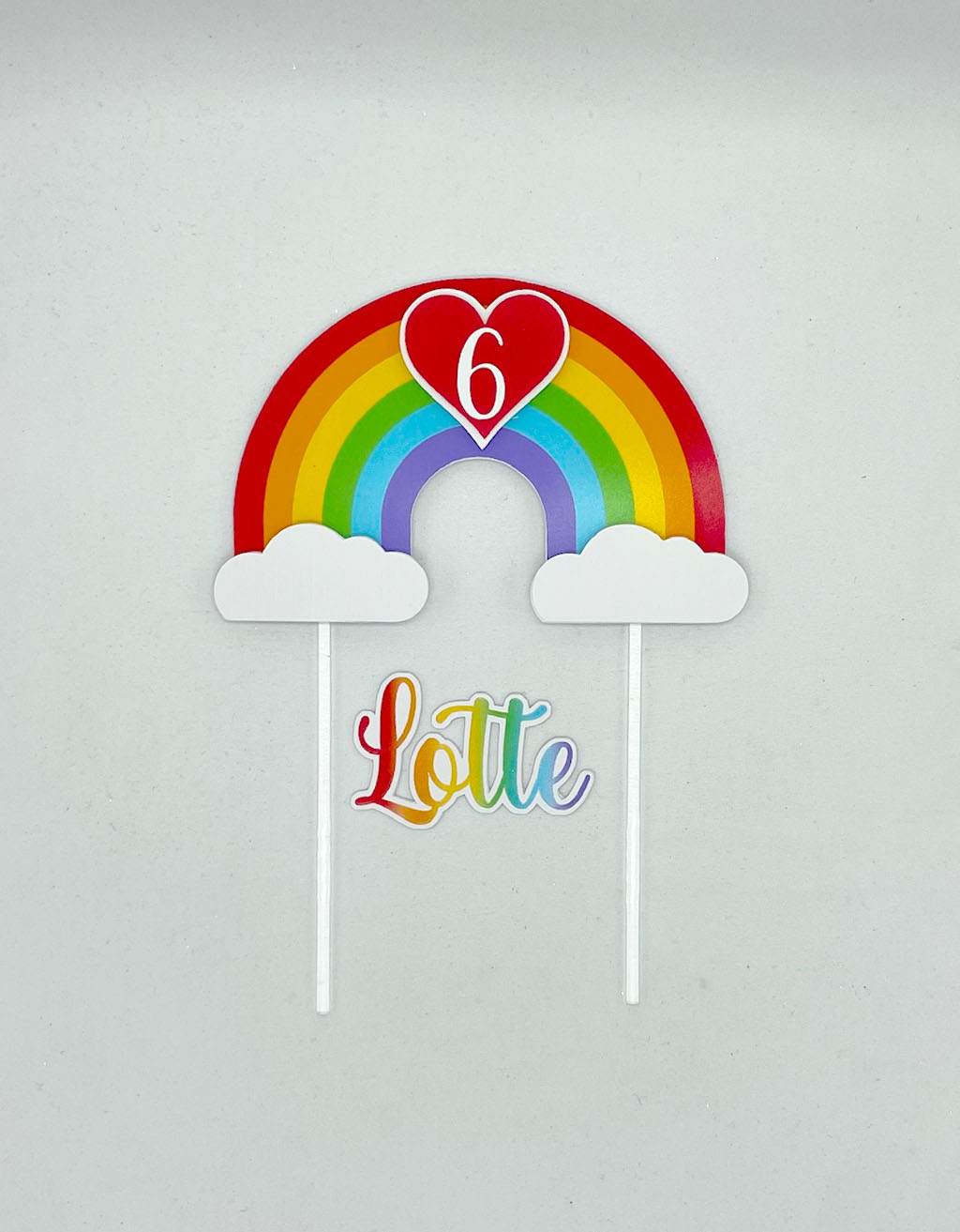 Taartdecoratie set Regenboog en hartje met naam en leeftijd