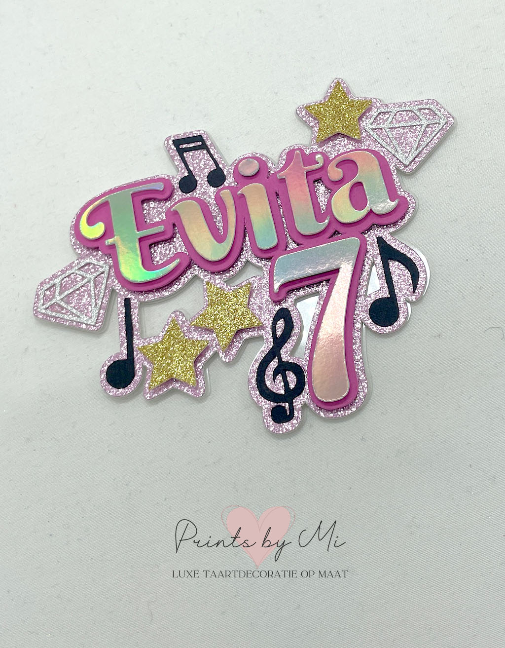 Taarttopper Sterren Muzieknoten Diamanten met naam en leeftijd