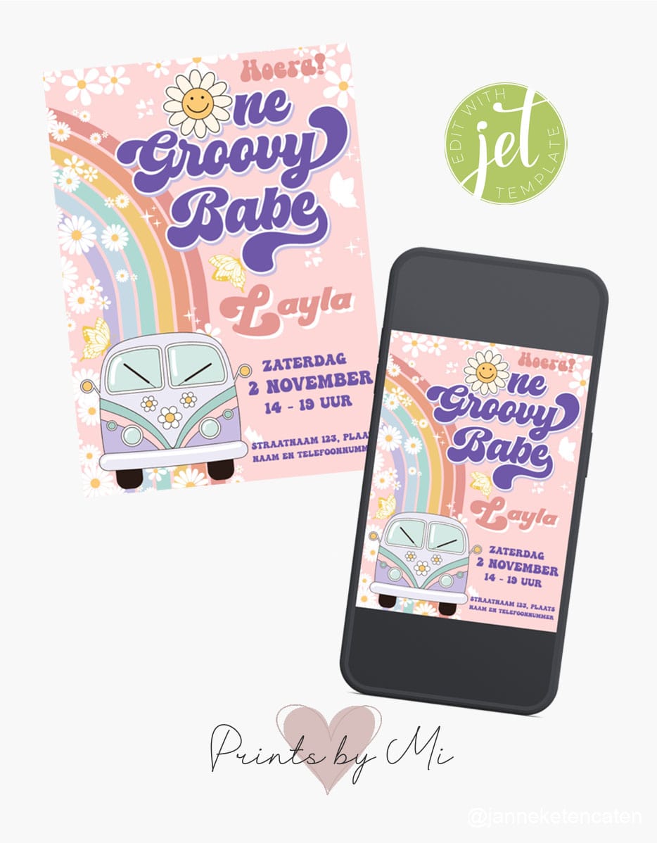 Uitnodiging One Groovy Babe template