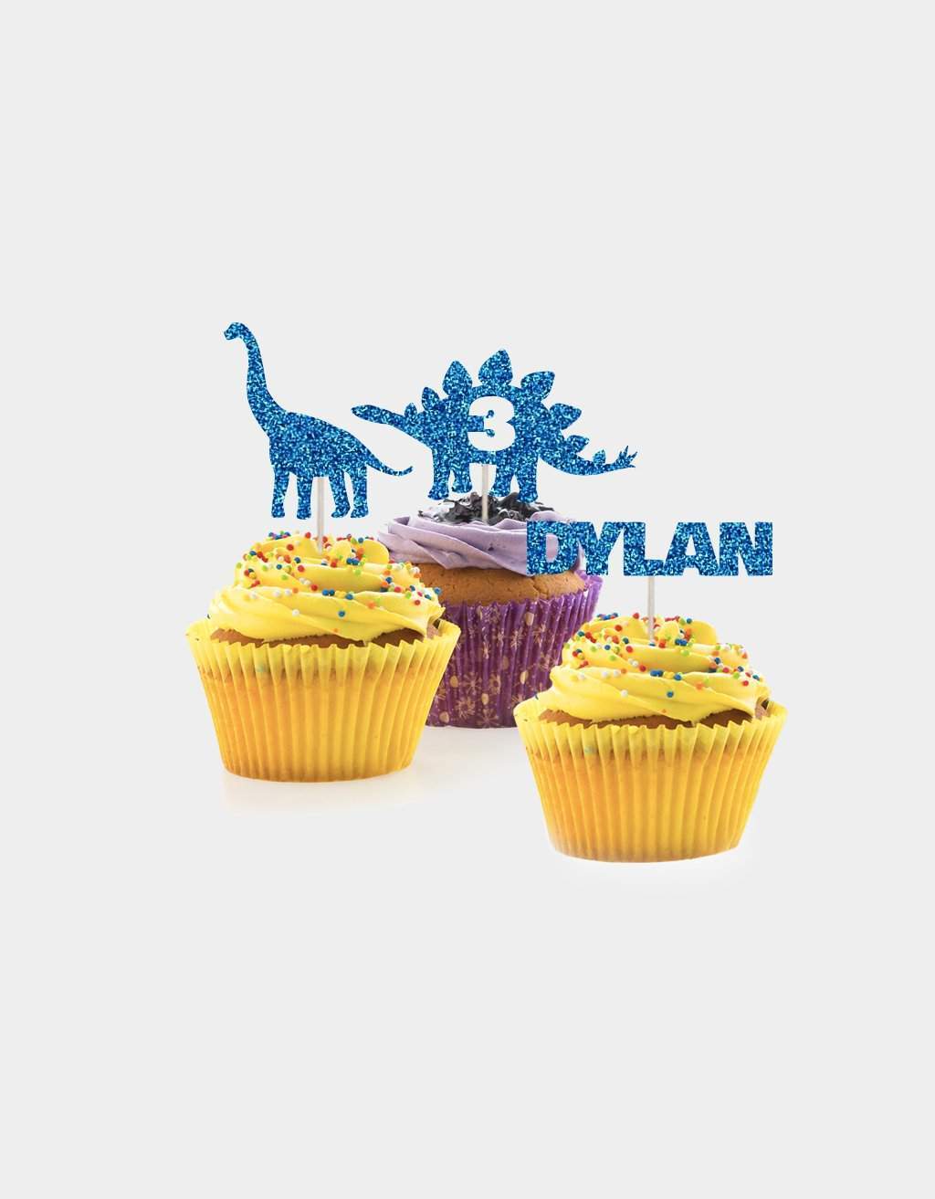 Cupcake toppers Dinosaurus met naam en leeftijd - per 9 stuks freeshipping - Prints by Mi