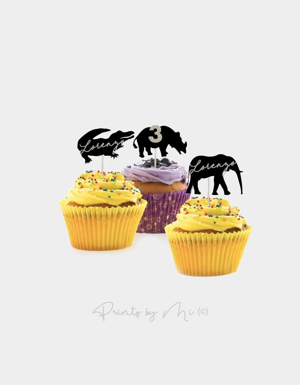 Cupcake Toppers Jungle met Naam 9 stuks freeshipping - Prints by Mi