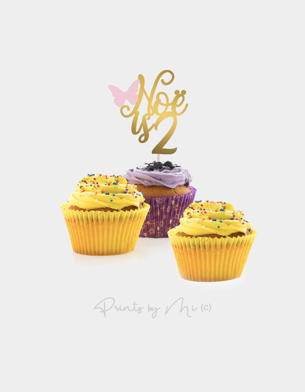 Cupcake prikkers Vlinder met naam en leeftijd - per 9 stuks freeshipping - Prints by Mi