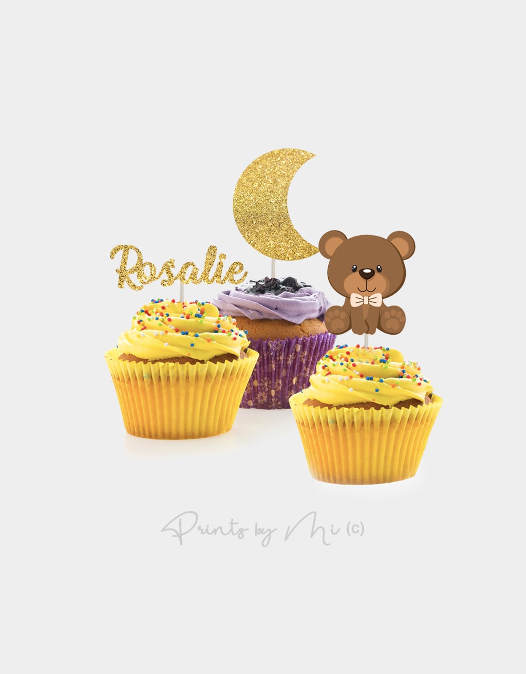 Cupcake prikkers Beer en Maan 12 stuks