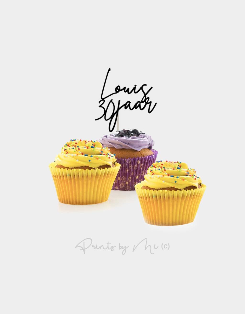 Cupcake topper Eigen ontwerp - Dunne letters - per 9 stuks freeshipping - Prints by Mi