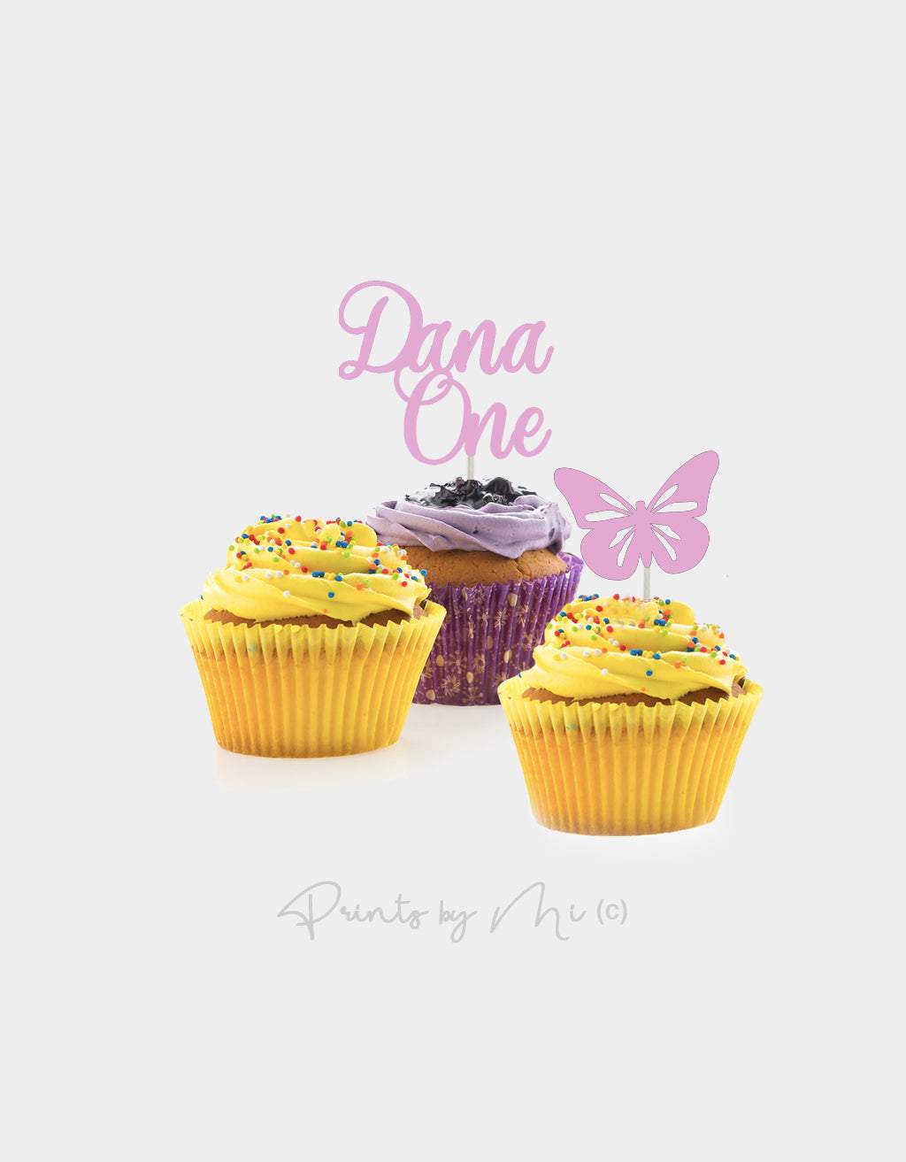 Cupcake prikkers Vlinder met naam en leeftijd - per 9 stuks freeshipping - Prints by Mi