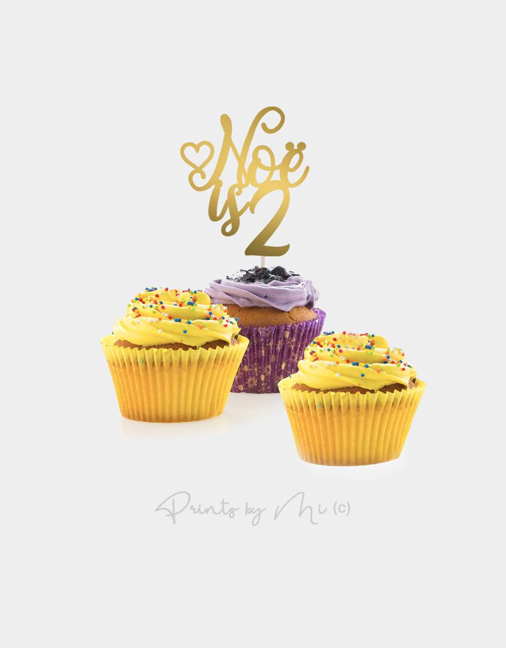 Cupcake prikkers naam en leeftijd met hartje - per 12 stuks freeshipping - Prints by Mi