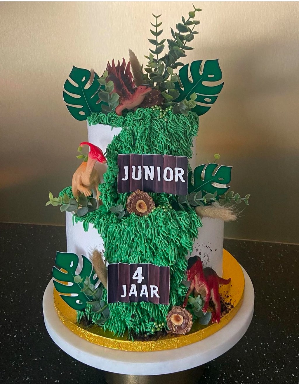 Taartdecoratie set Jungle bladeren met naam en leeftijd