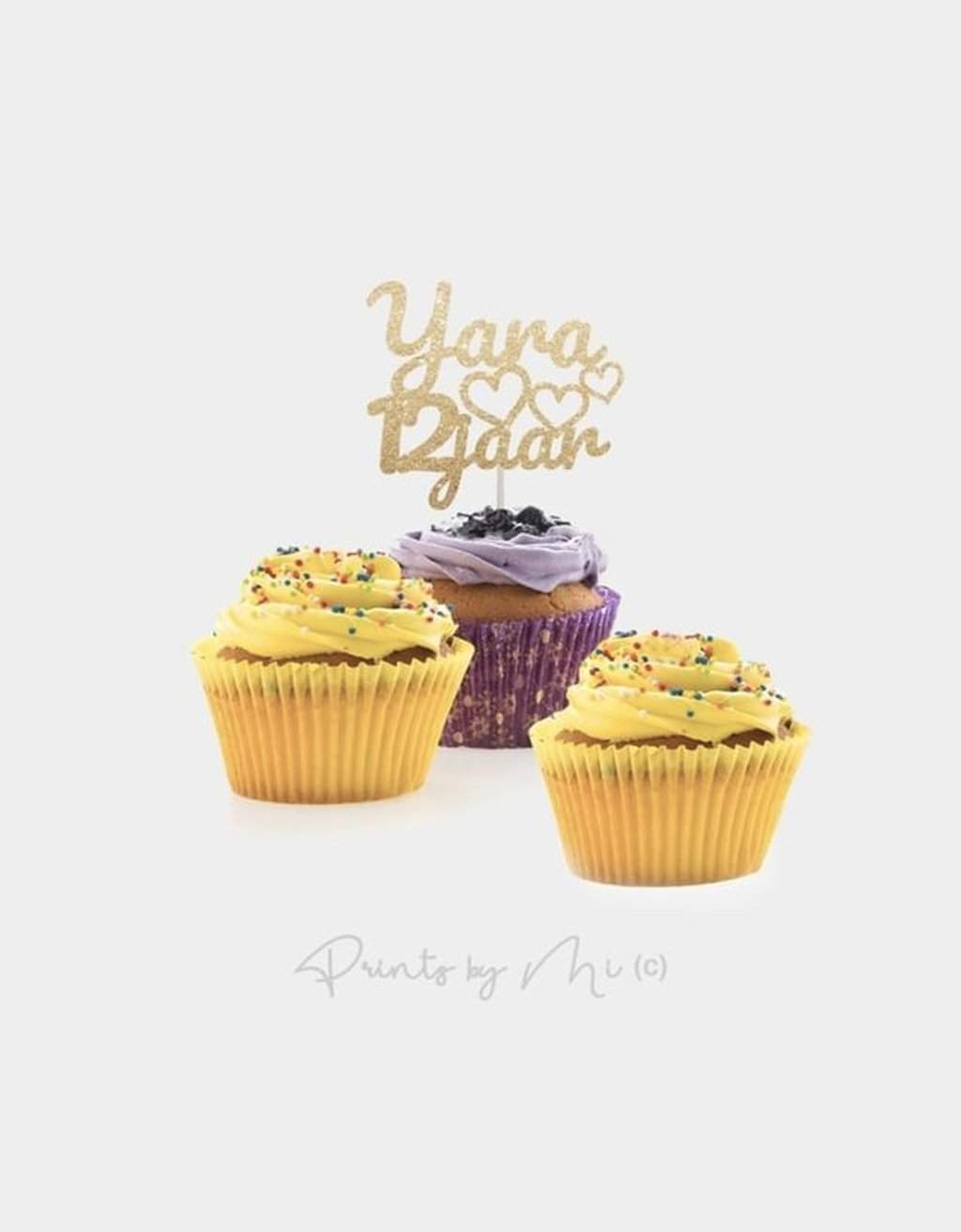 Cupcake prikkers Hartjes met naam en leeftijd - per 12 stuks freeshipping - Prints by Mi