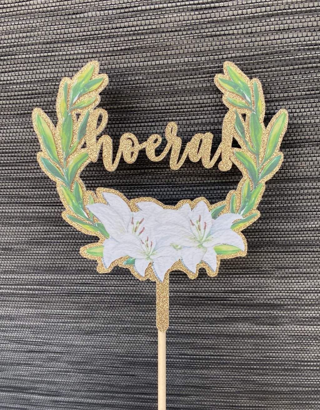 Taarttopper Eigen ontwerp - glitter, krans en bloemen freeshipping - Prints by Mi