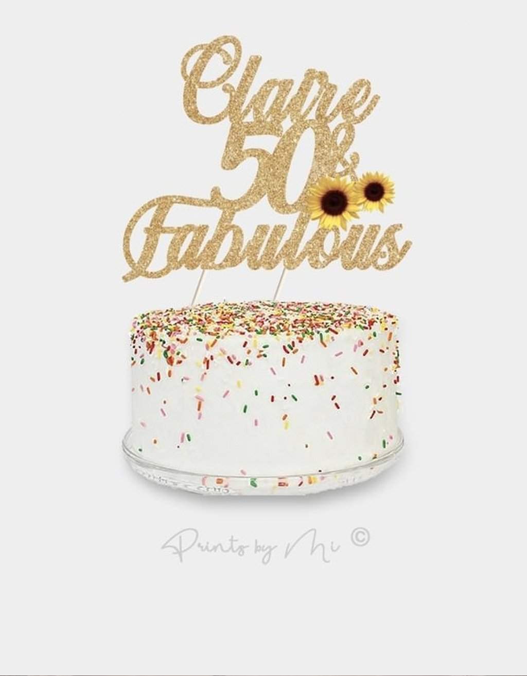 Taarttopper Fabulous met Bloem naam en leeftijd freeshipping - Prints by Mi