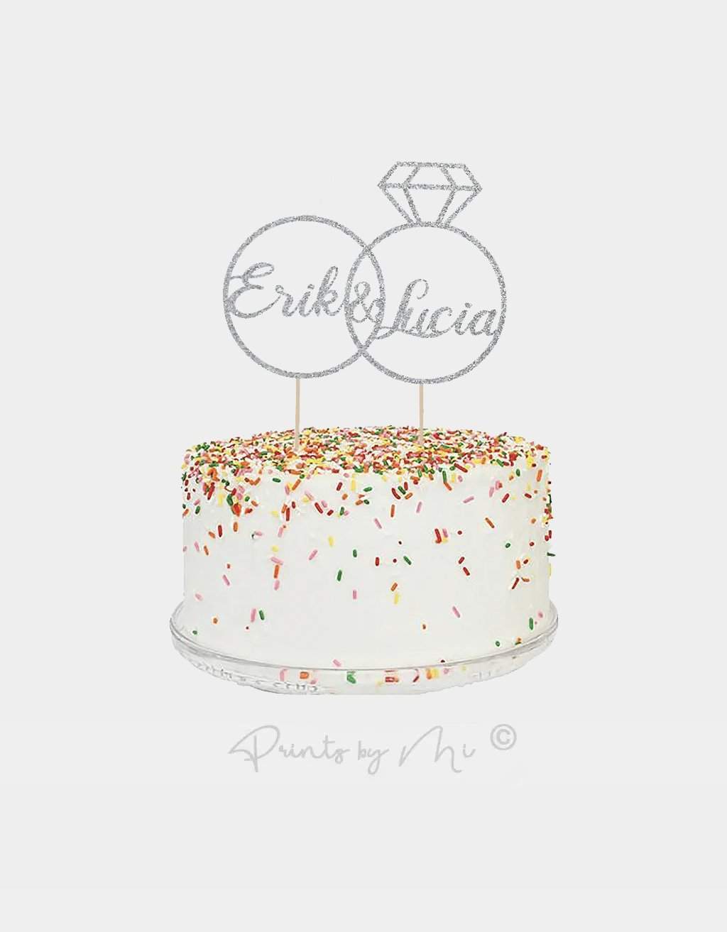 Cake Topper Verloving Diamanten Ringen met Namen freeshipping - Prints by Mi