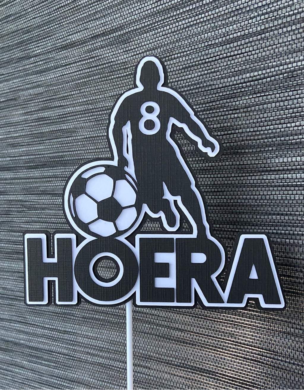 Taart topper Hoera met Voetbal 3 lagen freeshipping - Prints by Mi