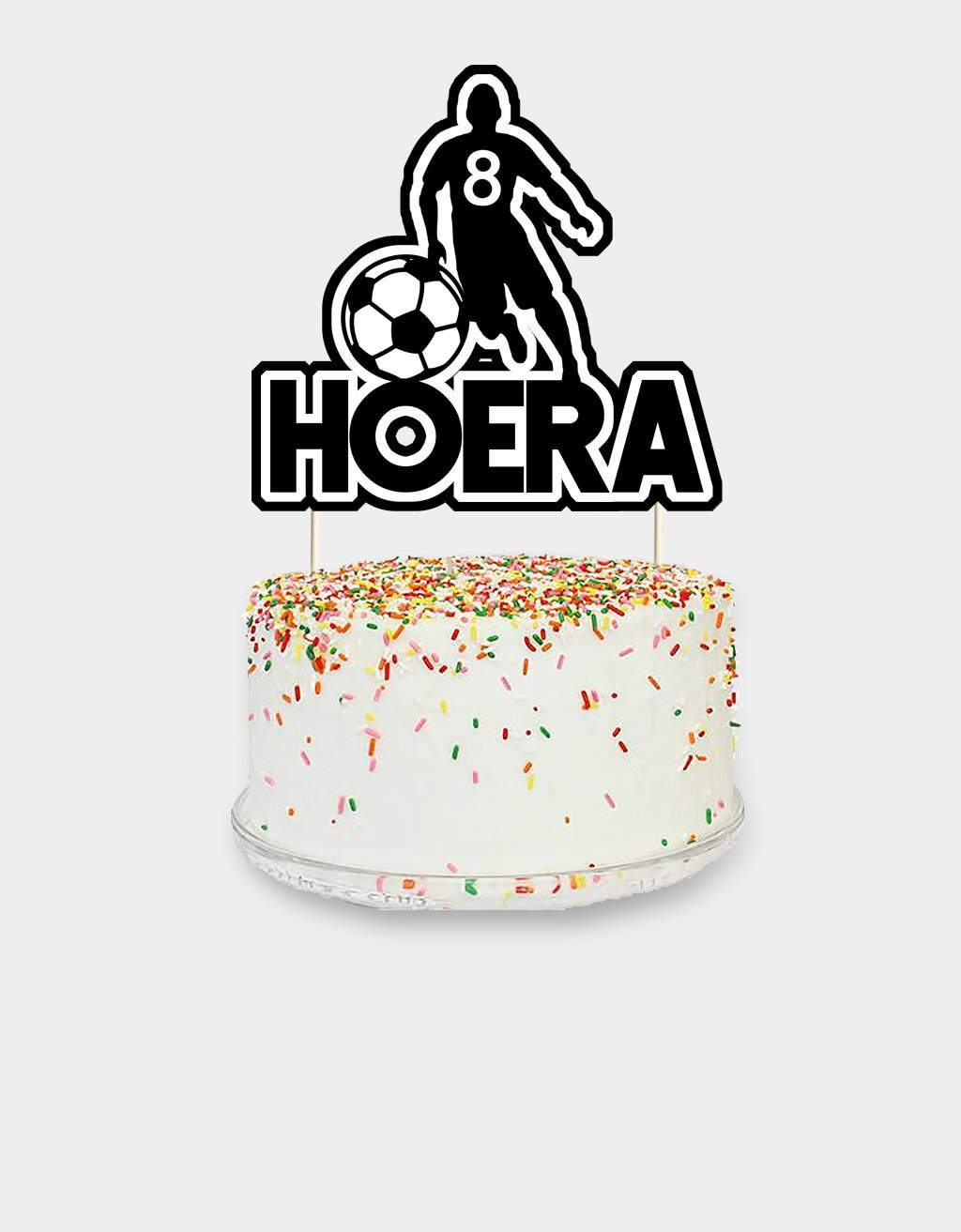 Taart topper Hoera met Voetbal 3 lagen freeshipping - Prints by Mi