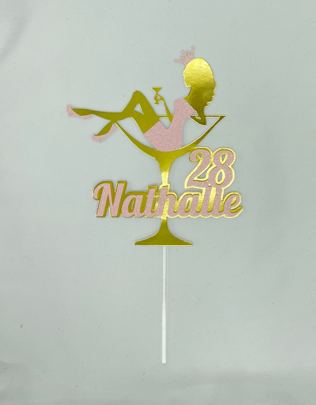 Taarttopper Dame in cocktailglas met naam en leeftijd