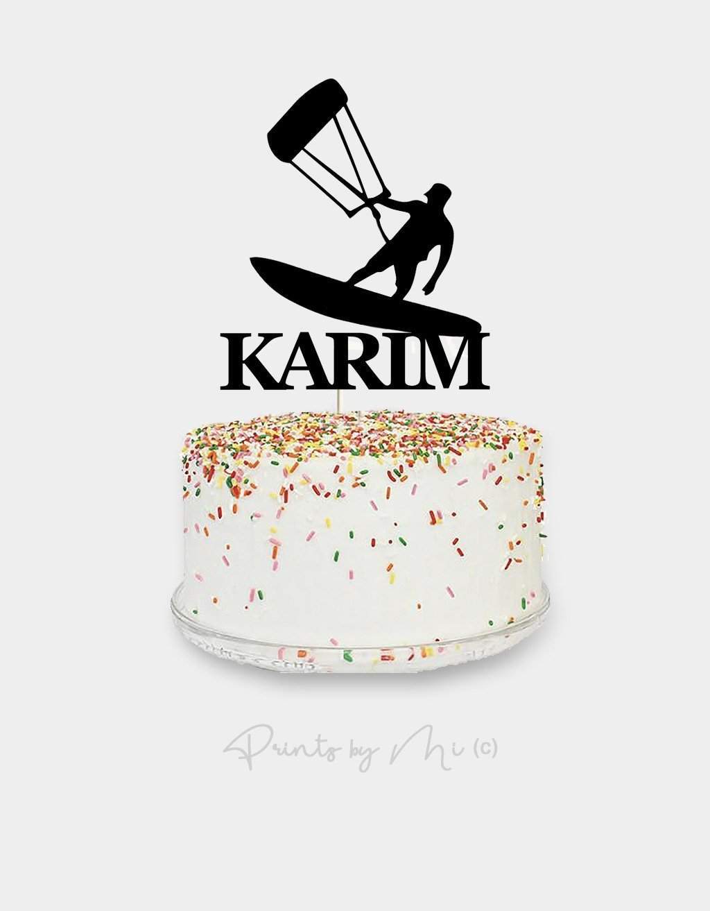 Taarttopper Kitesurfen met naam freeshipping - Prints by Mi