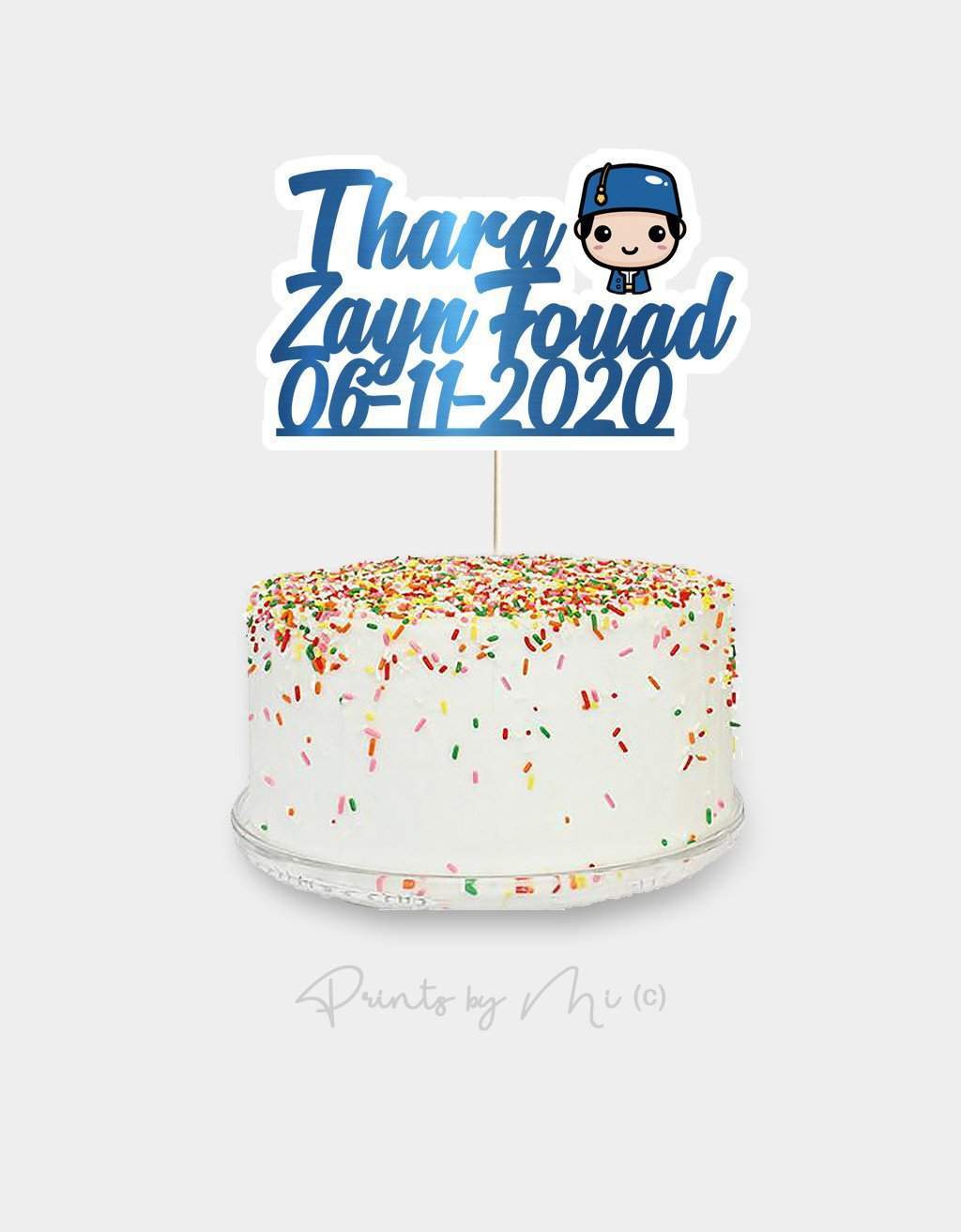 Taarttopper Thara met naam en datum freeshipping - Prints by Mi