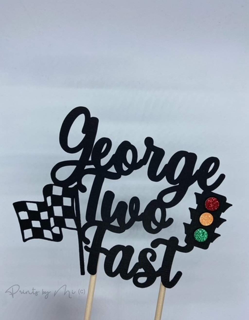 Taarttopper Two Fast Race met vlag en naam freeshipping - Prints by Mi