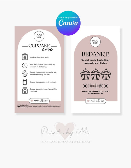 Template Cupcake Care en Bedankkaartje