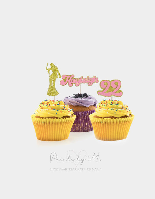 Cupcake toppers Disco met naam en leeftijd - per 12 stuks
