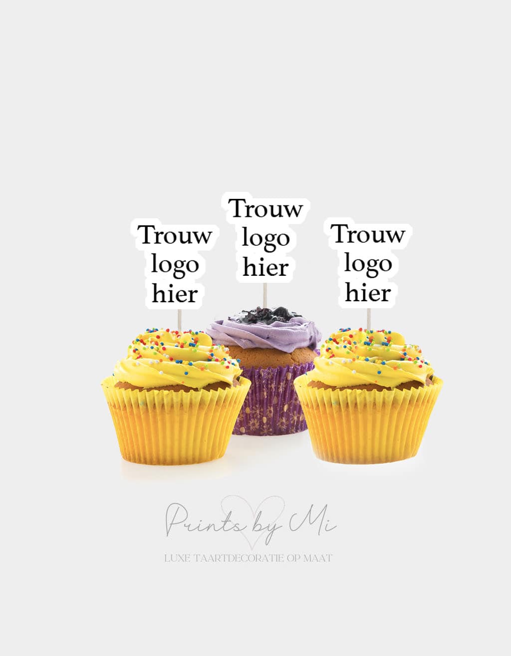 Cupcake prikkers op maat - Trouwlogo