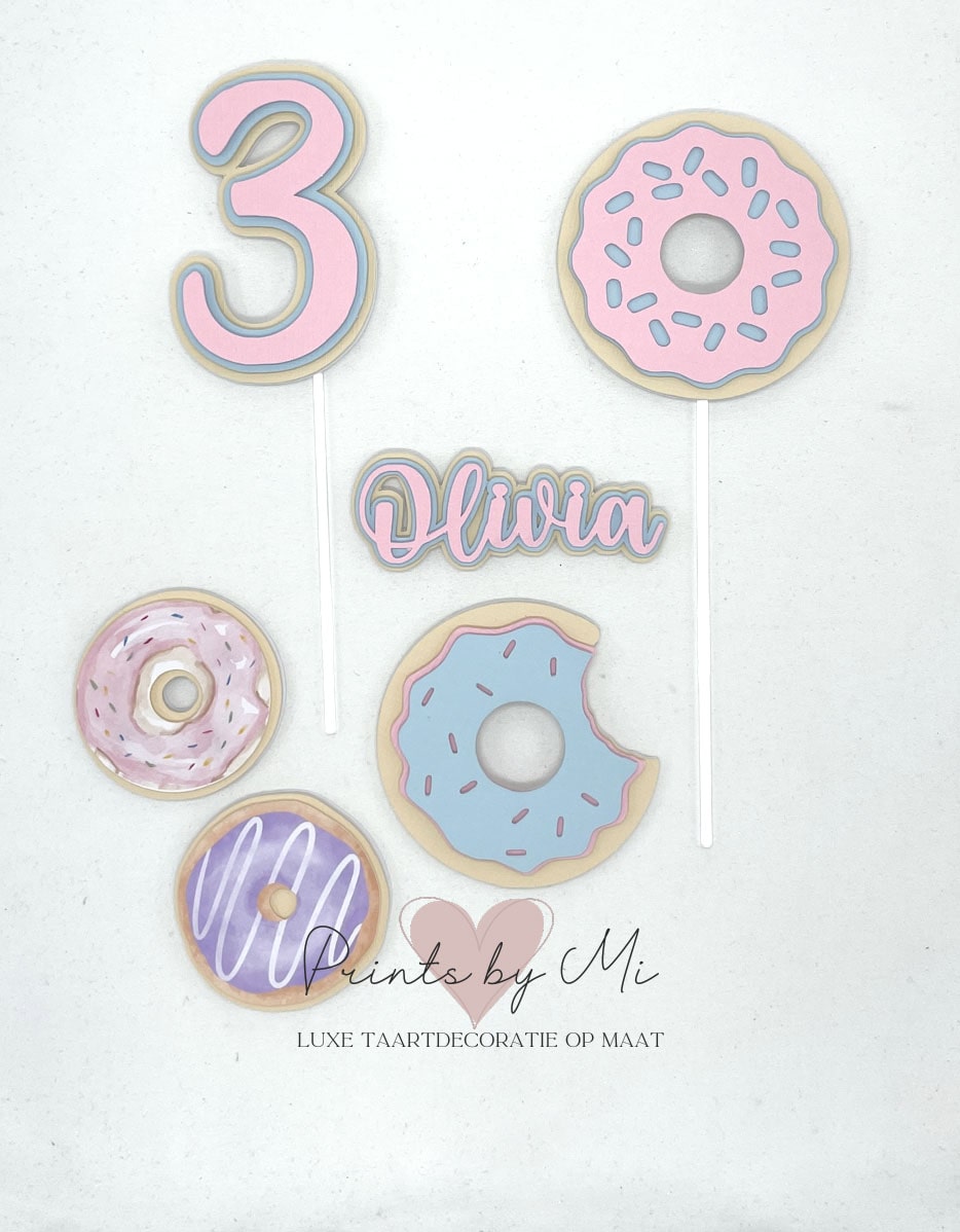 Taartdecoratie Donuts met naam en leeftijd