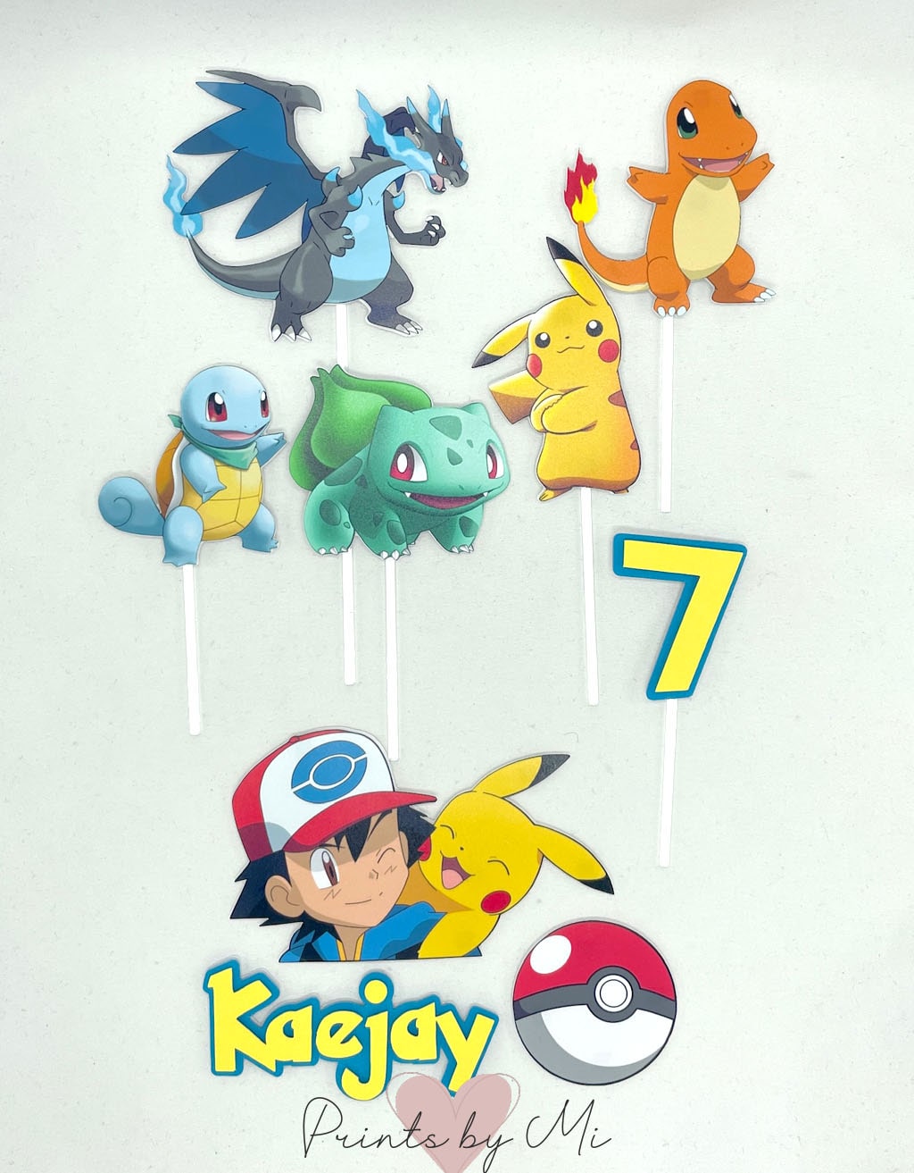Taartdecoratie Pokemon met naam en cijfer