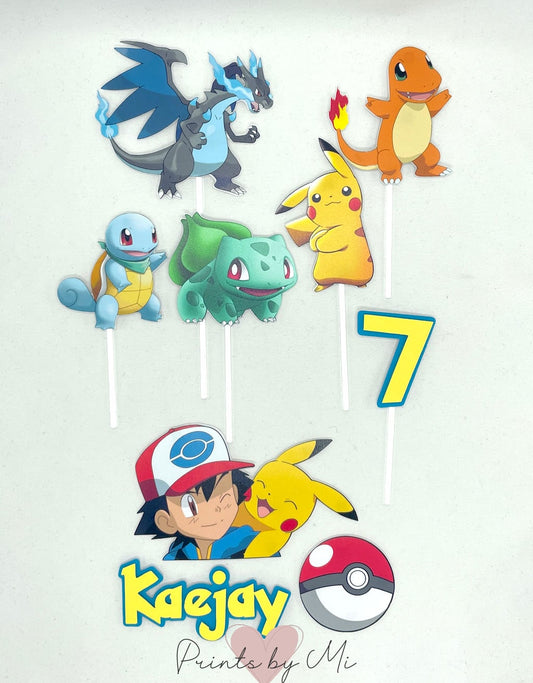 Taartdecoratie Pokemon met naam en cijfer