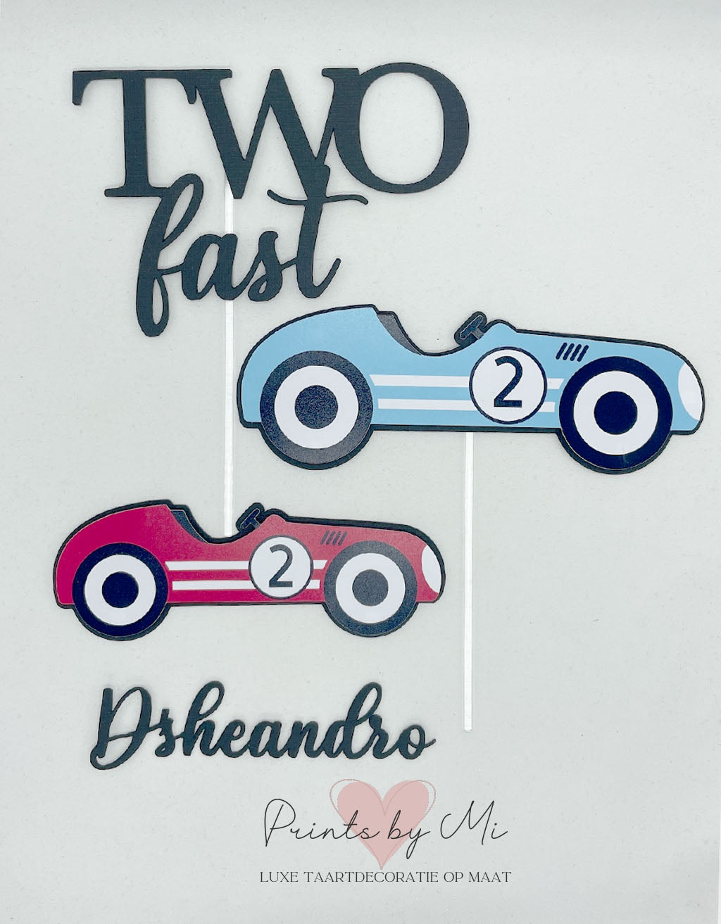 Taartdecoratie Two Fast Raceauto met naam