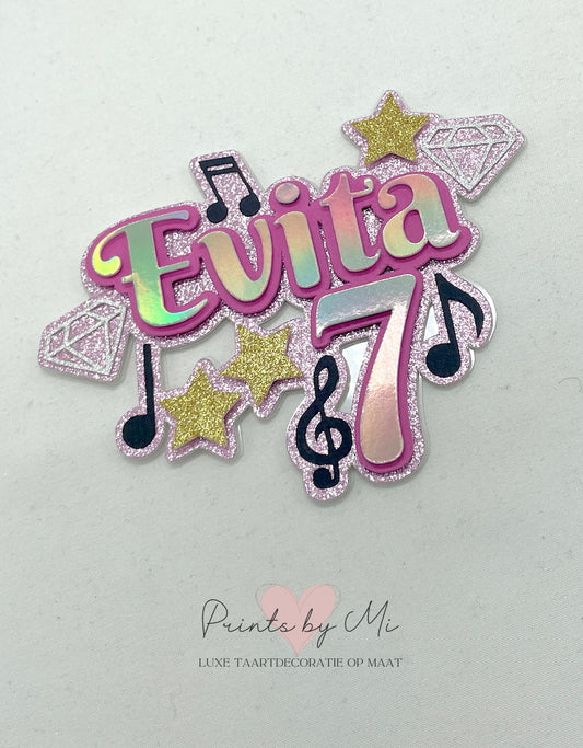 Taarttopper Sterren Muzieknoten Diamanten met naam en leeftijd