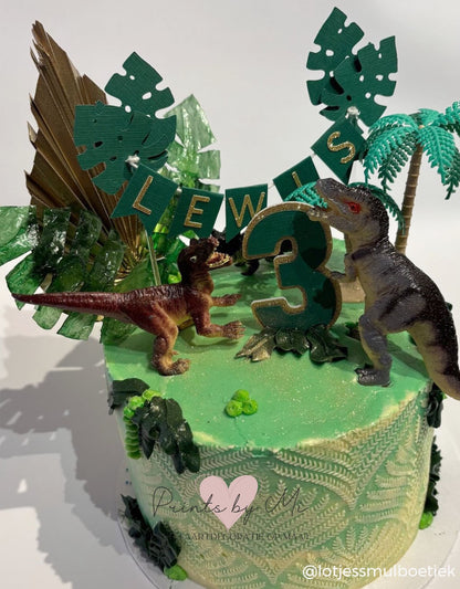 Taartdecoratie Vlaggenlijn Jungle met naam en leeftijd