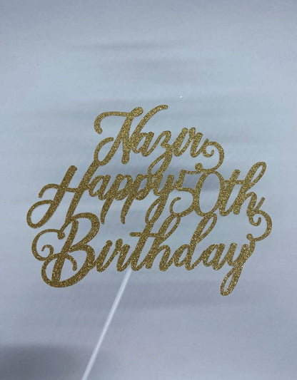 Taarttopper Happy Birthday met naam en leeftijd freeshipping - Prints by Mi