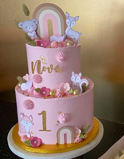 Taartdecoratie set Regenboog en Bosdieren