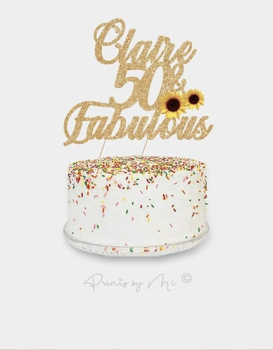 Taarttopper Fabulous met Bloem naam en leeftijd freeshipping - Prints by Mi