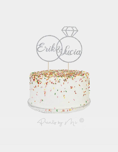 Cake Topper Verloving Diamanten Ringen met Namen freeshipping - Prints by Mi