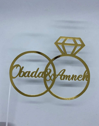 Cake Topper Verloving Diamanten Ringen met Namen freeshipping - Prints by Mi