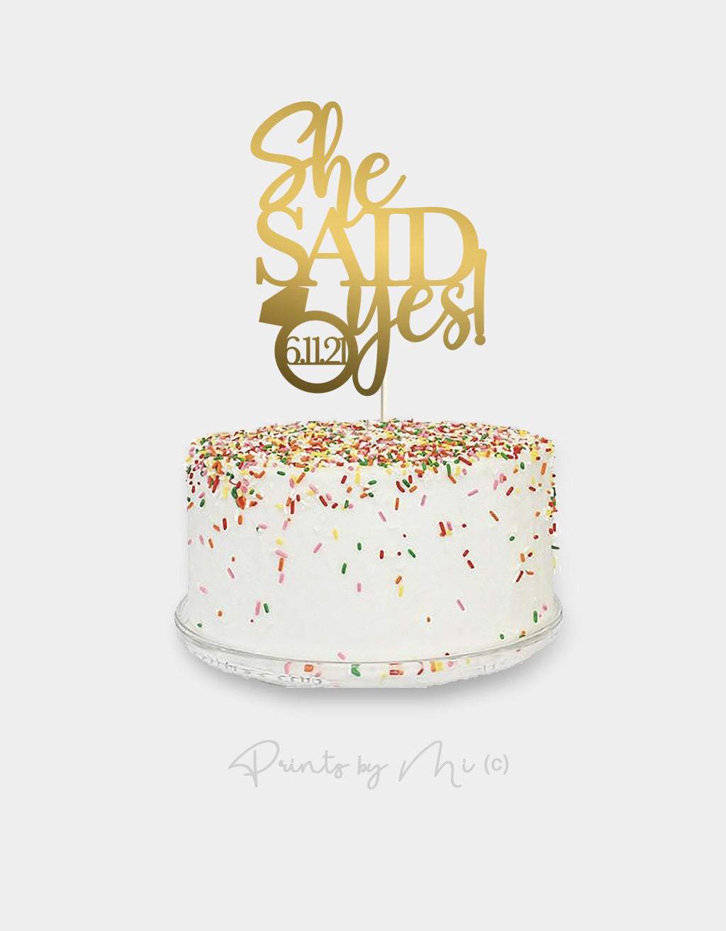 Taarttopper She said yes met datum freeshipping - Prints by Mi