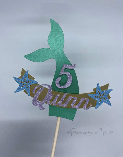 Taarttopper Zeemeermin en Zeester met Naam en Leeftijd freeshipping - Prints by Mi
